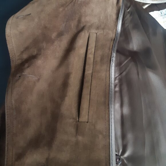 Vintage Aquascutum SZ S/M Rust Suede Men's Double Breasted Trench Coat - Picture 7 of 16